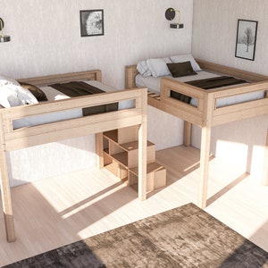 wood bunk bed plan,
DIY bunk bed stairs,
full size bunk bed,
bunk bed with shelves,
cozy seating area,
easy animation guide,
woodworking plan,
download bunk bed,
space saving bed,
wood bed with charm,
bunk bed for kids,
bed with storage,
bunk bed