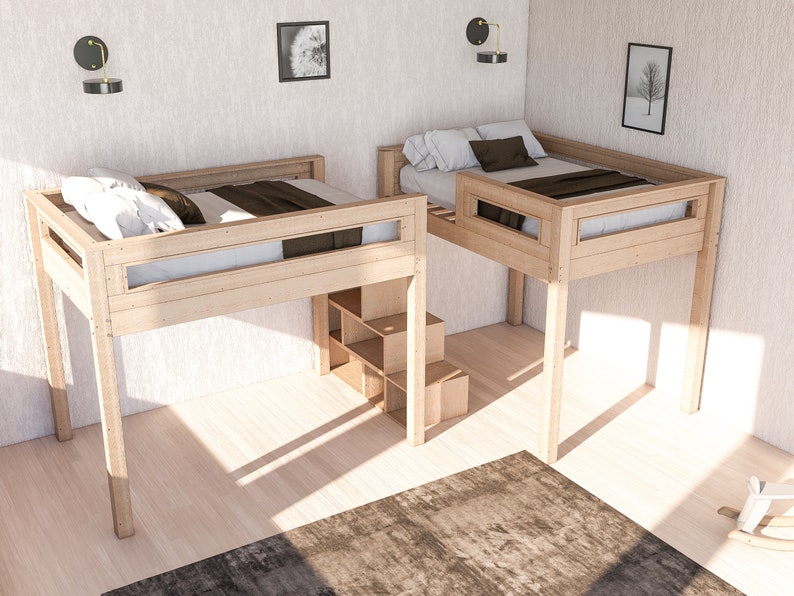 wood bunk bed plan,
DIY bunk bed stairs,
full size bunk bed,
bunk bed with shelves,
cozy seating area,
easy animation guide,
woodworking plan,
download bunk bed,
space saving bed,
wood bed with charm,
bunk bed for kids,
bed with storage,
bunk bed