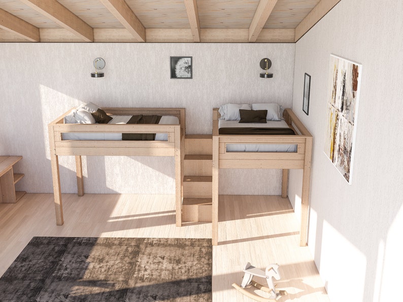 wood bunk bed plan,
DIY bunk bed stairs,
full size bunk bed,
bunk bed with shelves,
cozy seating area,
easy animation guide,
woodworking plan,
download bunk bed,
space saving bed,
wood bed with charm,
bunk bed for kids,
bed with storage,
bunk bed