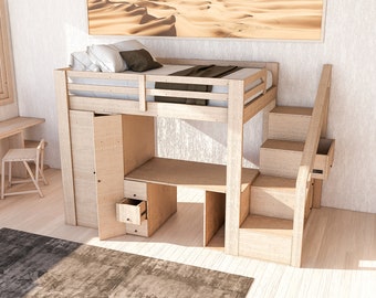 How to Build a Full Size Bunk Bed with Storage and Desk: Woodworking Plan and Video