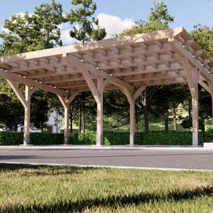 Carportplannen: 20 x 30 ft zelfgemaakte carport, enkel hellend dak, middelste kolom, toegestaan