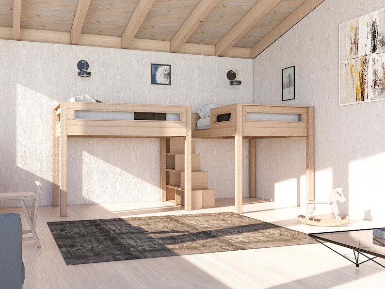 wood bunk bed plan,
DIY bunk bed stairs,
full size bunk bed,
bunk bed with shelves,
cozy seating area,
easy animation guide,
woodworking plan,
download bunk bed,
space saving bed,
wood bed with charm,
bunk bed for kids,
bed with storage,
bunk bed