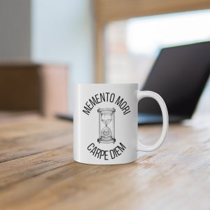 Memento Mori Ceramic Mug 11oz, coffin mug, coffee lovers, spooky mug, halloween mug, halloween gift, gift for her