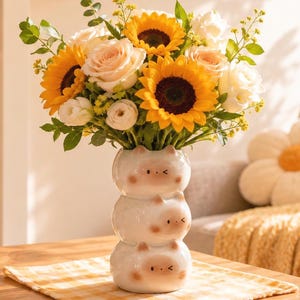 Adorable vase chat en céramique, joli porte-fleurs décoratif pour la maison et le magasin, cadeau composition florale pour elle, enfants, amoureux des animaux/plantes