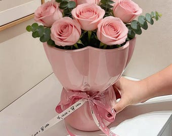 Ceramic bouquet-shaped flower vase, floral home decor centrepiece for dried flowers , gift for her