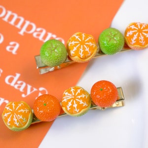 Cute Orange/Lime Hair Barrette, Handmade Alligator Hair Clip, Sweet Korean Style, Kawaii Gift for Kids and Girls, 1 pc Hair Accessory