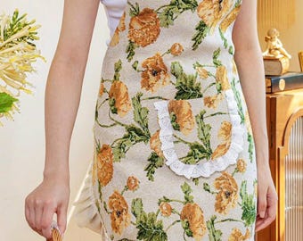 Delantal vintage floral para mujer: ajustable, bordado y suave. Delantal retro de anfitriona con bolsillos. Ideal para hornear o cocinar.