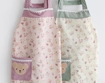 Delantal de repostería con diseño de oso y bolsillos: adorable, suave, ajustable y fácil de limpiar. Regalo ideal para mujeres en la cocina, la repostería, el taller o el jardín.