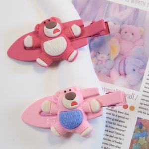 Handmade Lotso hair clip, cartoon resin barrette, 1 pc, Cute style, Kawaii gift for women, for kids, Special occasions
