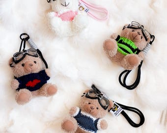 Llavero y dije de osito de peluche hecho a mano, adorable adorno de peluche suave para teléfono, bonito regalo para ella, niños, cumpleaños y aniversario.