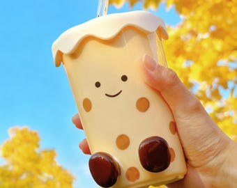 ¡Adorable taza de cerámica con tapa y pajita! Regalo ideal para amantes del té de burbujas, 450 ml, reutilizable, perfecta para llevar. Decoración para amantes del café.