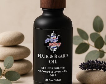 Hair and Beard Oil – Premium Essential Oil Blend | Hydrating, All-Natural Hair Oil with Avocado and Coconut | Gifts for Him | Gifts for Her