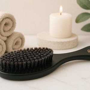 Wave Brush - Curved Hair Brush With Handle - Expresso Black Boar Bristle Wave Brush for Men Women and Children - by Great Vibes