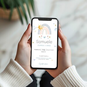 Invito digitale Arcobaleno blu , invito festa - whatsapp