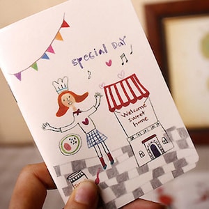 Encantador mini cuaderno forrado, 64 páginas gobernadas, tamaño de bolsillo, 3.5 "x 5", cubierta suave, portátil, linda cubierta ilustrada
