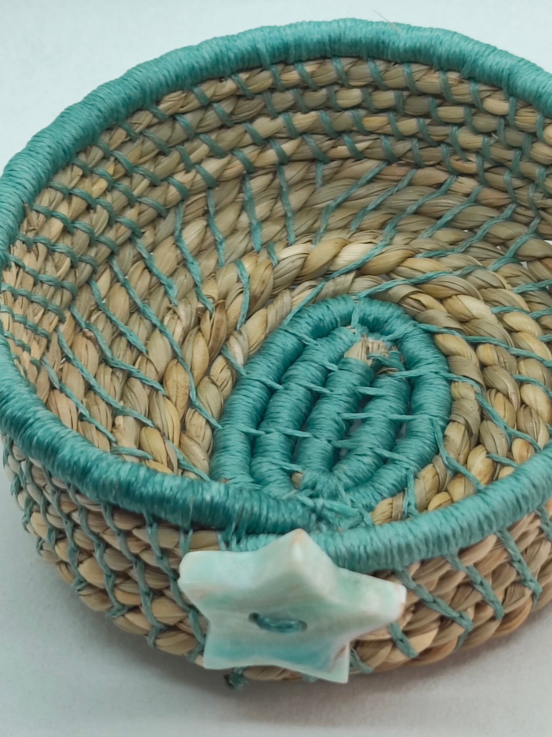 Seagrass Woven Basket With Green Calcite Etsy