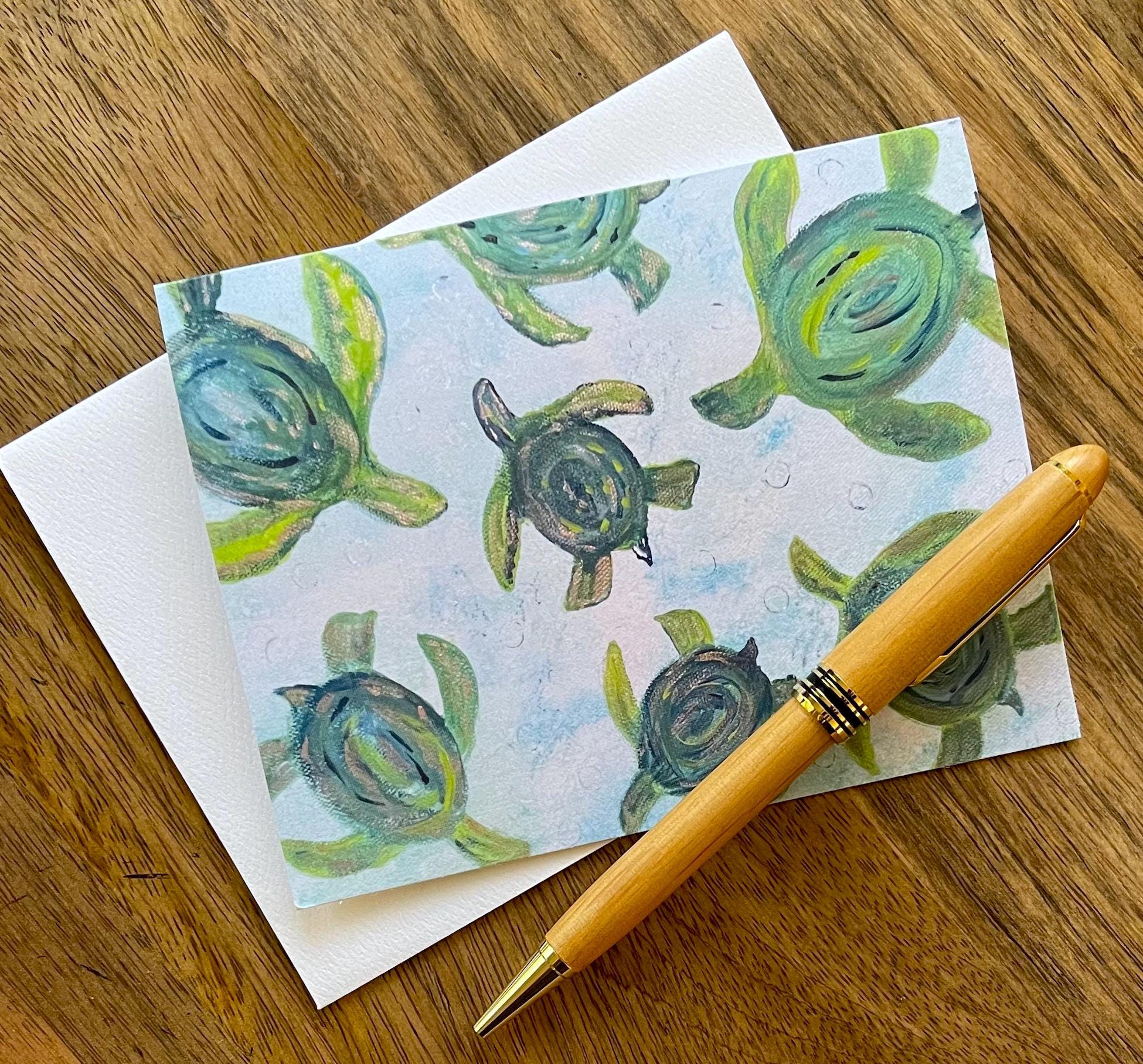 Turt Note Turtle Note Card: Original Acrylic Art, Blank Inside (4.25