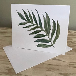 Aquarelle originale - Carte de correspondance vierge pliée Lone Frond Signature Design avec enveloppes