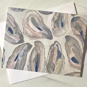 Huîtres sur la demi-coquille originale acrylique 4 1/4" x 5 1/2" carte de correspondance vierge pliée avec enveloppes