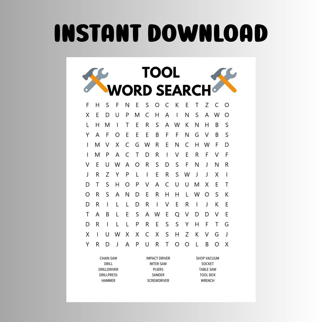 Tool Word Search, Word Search Printable, Tool Lover Word Search, Word