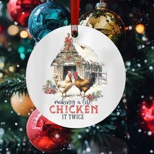 Making a list and chicken it twice, adorable chicken ornament, chicken puns, chicken lover ornament, chicken lover gift, Christmas chickens