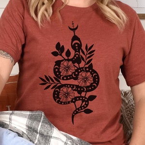 Boho witchy snake shirt, wicca inspired graphic shirt, wicca shirt, witchy shirt, bold snake moon shirt, moon snake shirt,