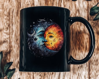 Sun moon celestial mug, sun and moon mug, celestial mug, moon and sun mug, sun mug, moon mug, celestial theme mug, muystical celestial mug,