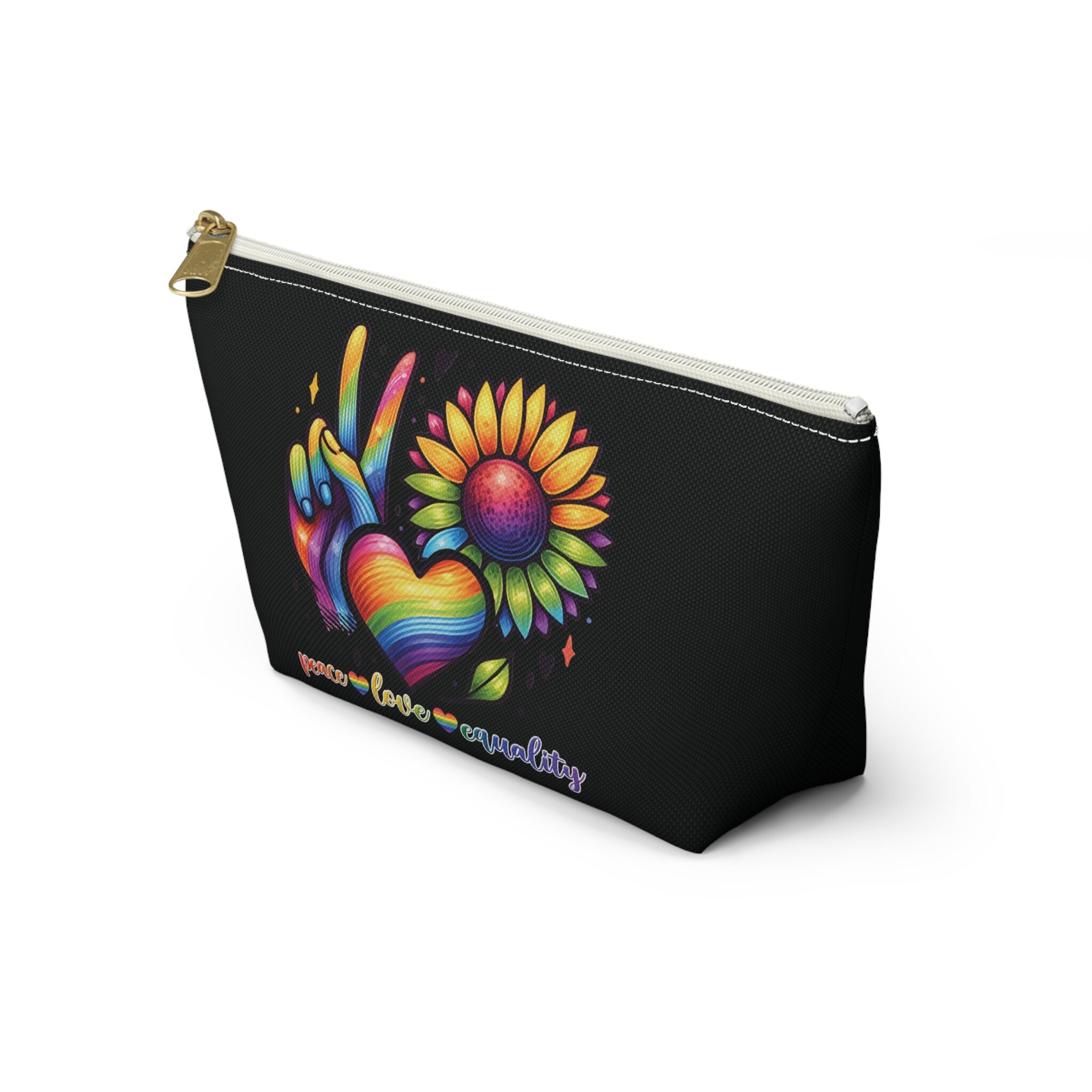 JXGZSO Kosmetiktasche „Peace Love“ – Schwarz, Mit Naturhaar-Aufdruck, Für Damen, Vielseitig Nutzbar