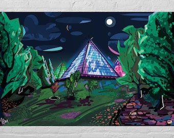 Glass City Pyramids Night Art on Canvas