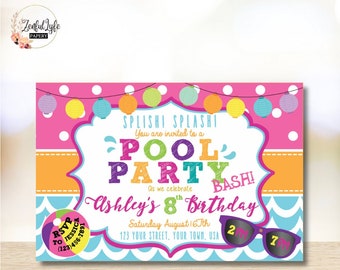 Pool Party Invitation, Custom Made Invitation, Customized Digital Design invitation, Summer Birthday, Splish Splash Pool Party Bash
