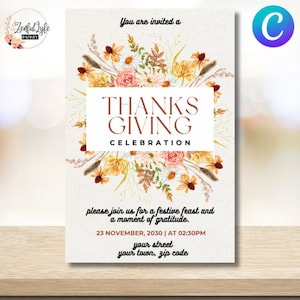 Thanksgiving Invitation Canva Instant Download I Canva Template, Instant Download I DIY Digital I Thanksgiving Invitation