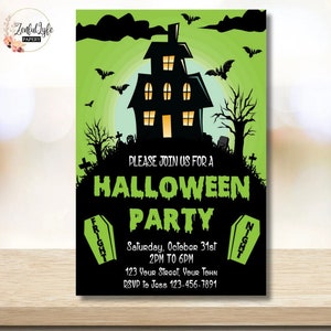 Halloween Party Invitation, Custom Made Invitation, Halloween Kids Party, Customized Digital Design invitation, Haunted House