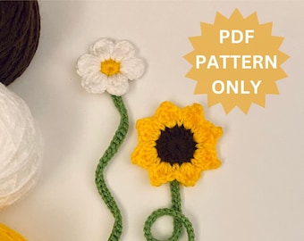 DIGITAL Daisy & Sunflower Bookmark Pattern | Crochet Bookmark Pattern | Crochet Page Marker Pattern