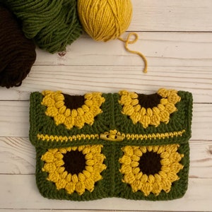 Handmade Crochet Sunflower Book Sleeve | Crochet Book Cover | Sunburst Granny Square • Gift for Readers • Gift for Book Lovers