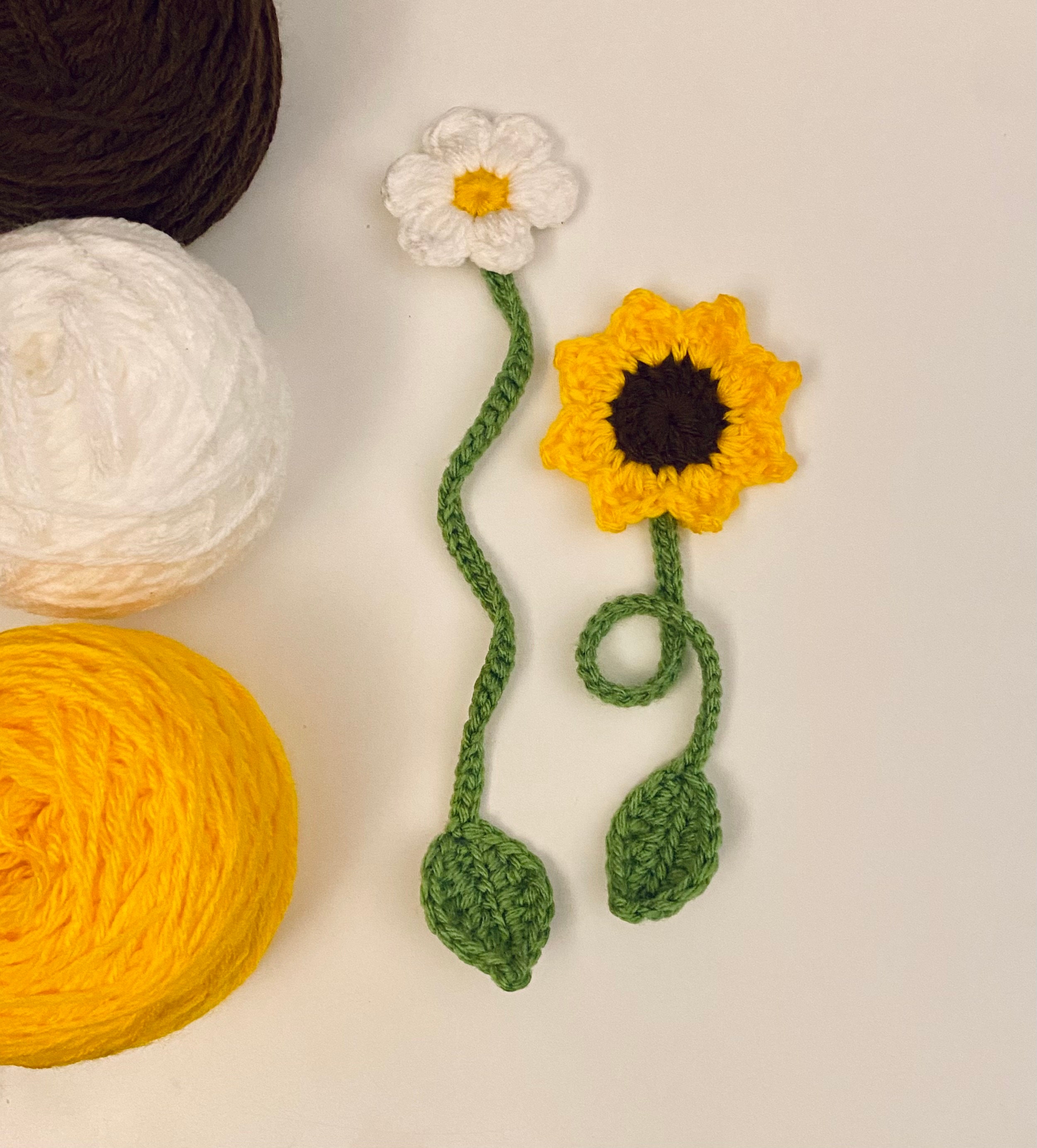 Handmade Crocheted Flower Bookmarks | Daisy & Sunflower