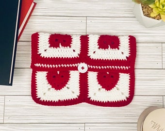 Handmade Crochet Heart Book Sleeve | Crochet Book Cover | Heart Granny Square • Gift for Readers • Gift for Book Lovers