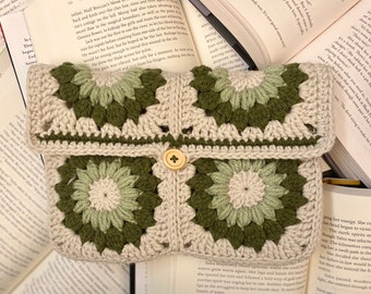 Handmade Crochet Sunburst Book Sleeve | Crochet Book Cover | Sunburst Granny Square • Gift for Readers • Gift for Book Lovers