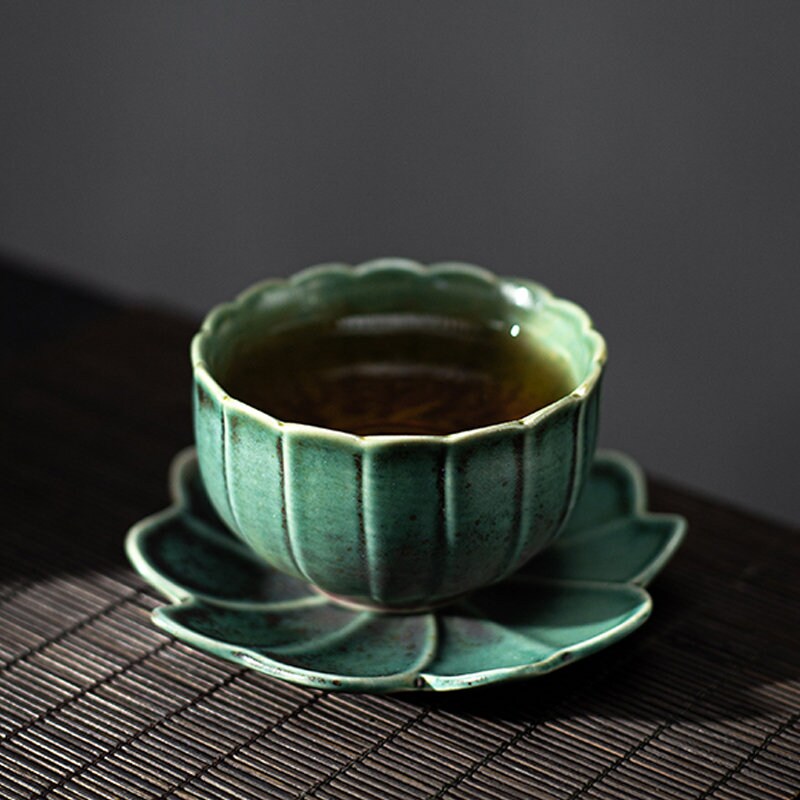 Curationcoceramic Green Ceramic Tea Cup With Coaster 60ml Etsy Australia