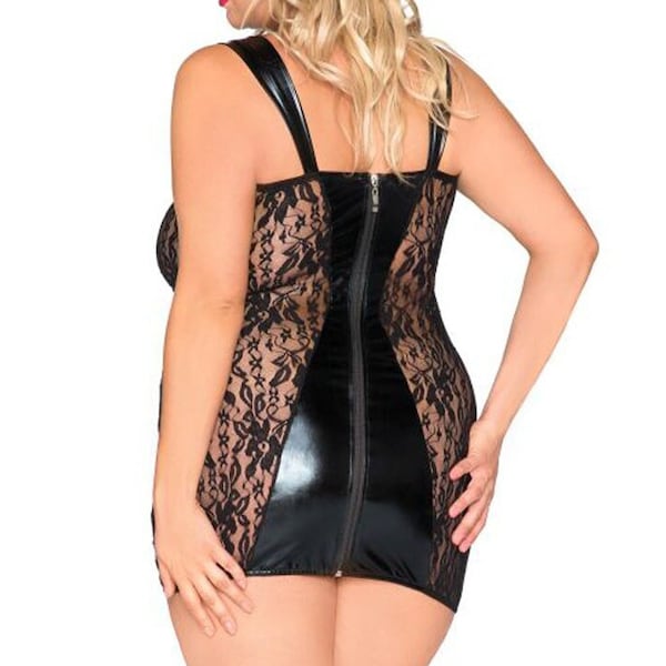 Plus Size Mini Dress Wetlook and Lace