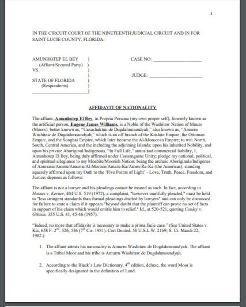 Affidavit of Nationality Identity Verification Citizenship Status Legal Citizenship Nationality