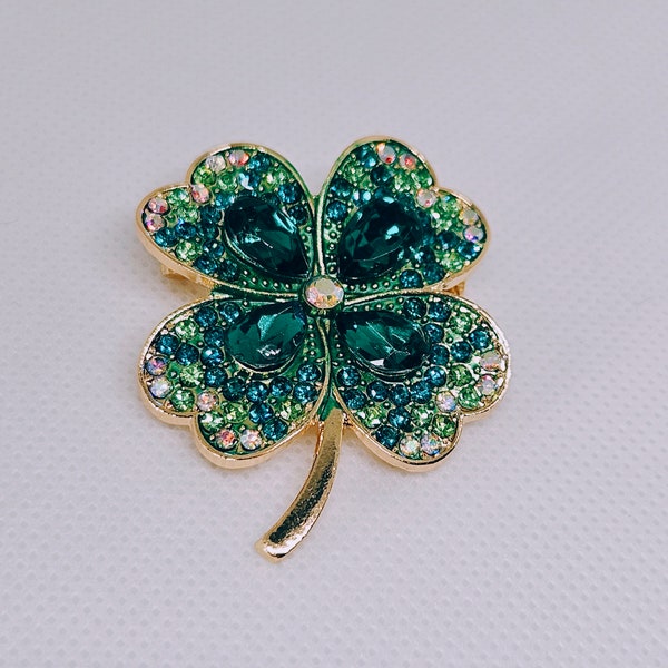 Broche trèfle à quatre feuilles, broche en cristal, trèfle, cadeau broche porte-bonheur, accessoires pour femmes filles, broche verte à quatre feuilles feuille, cadeau porte-bonheur