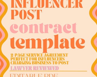 Beïnvloederpost voor uw bedrijf Contractsjabloon Verhaalverhalen Berichten Instagram Tiktok Twitter Pinterest Social Media Creator
