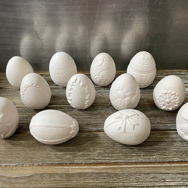 Assorted Decorated Eggs Bisque Ceramic