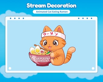 Cat Eating Ramen Stream Decoration | animated stream decoration