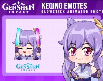 Keqing Genshin Impact Animated Emote, Glowstick Chibi Twitch Emotes (Digital Files)