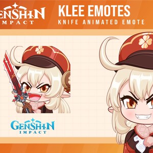 以下が含まれることがあります： 金髪で、クローバーの付いた赤い帽子をかぶり、赤と黒の服を着た漫画のキャラクターのデジタルイラスト。キャラクターは赤と黒のナイフを持っている。画像には「原神」というテキストが表示されています。