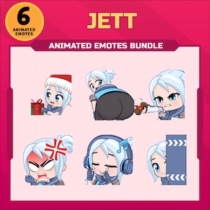 Jett Valorant Animated emotes bundle / 6 Twitch Emote