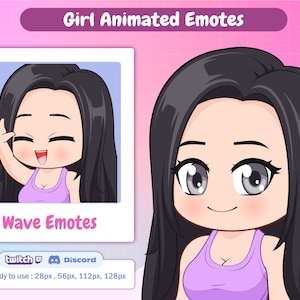 Wave girl animated emotes / twitch emotes girl black hair