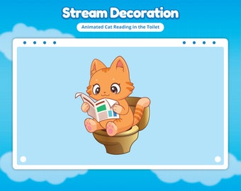 Cat reading the newspaper in the toilet Stream Decoration | animated stream decoration