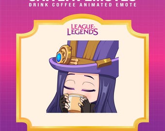 Caitlyn League of Legends Animated Emote | Drink Coffee Twitch, Discord (Digital Files)